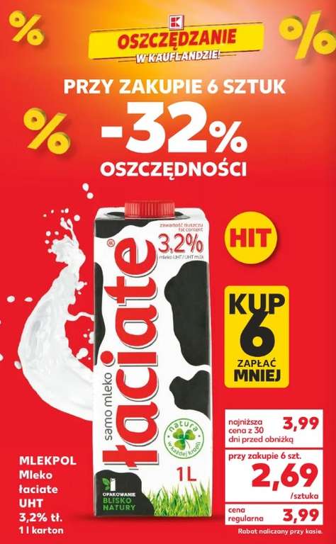 Mleko Łaciate 3,2% / Kaufland / Cena przy zakupie 6 szt.
