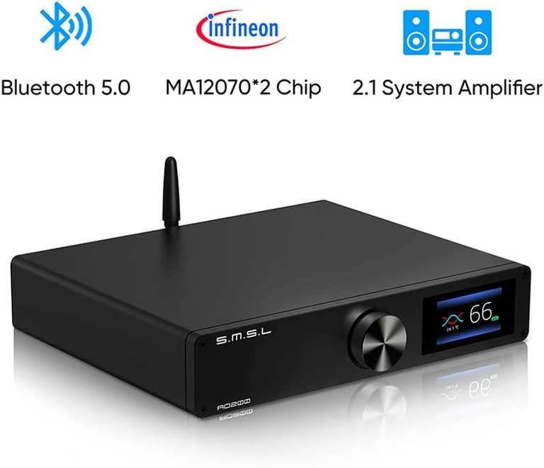 SMSL AO200 Zbalansowany Wzmacniacz Cyfrowy Bluetooth. Wzmacniacz Zintegrowany MA12070×2 BT5.0/USB/XLR/RCA do Głośnika/Subwoofera 2.1 150W