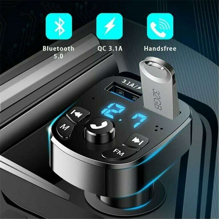 Ładowarka Samochodowa Bluetooth 5.0 Nadajnik FM Odtwarzacz MP3 Podwójna Ładowarka USB ( cena apo użyciu kuponu shopee)