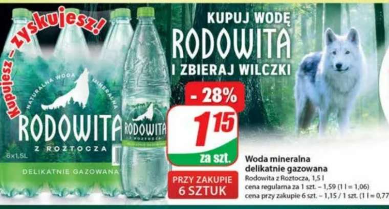 Woda mineralna Rodowita 1,5L cena butelki przy zakupie 6-paka @Dino