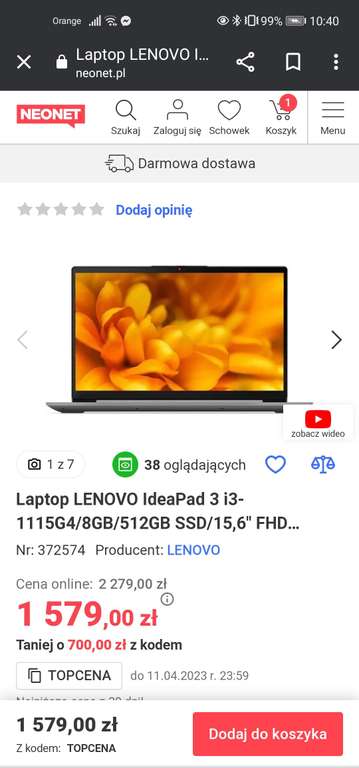 Laptop LENOVO IdeaPad 3 i3-1115G4/8GB/512GB SSD/15,6" FHD