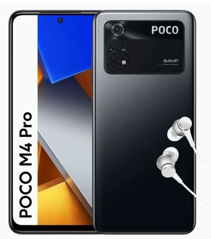 Smartfon POCO M4 Pro + słuchawki, 6 + 128 GB AMOLED 6,43" 90Hz 5000 mAh, czarny (wersja DE + 2 lata gwar.+ Amazon Exclusive)