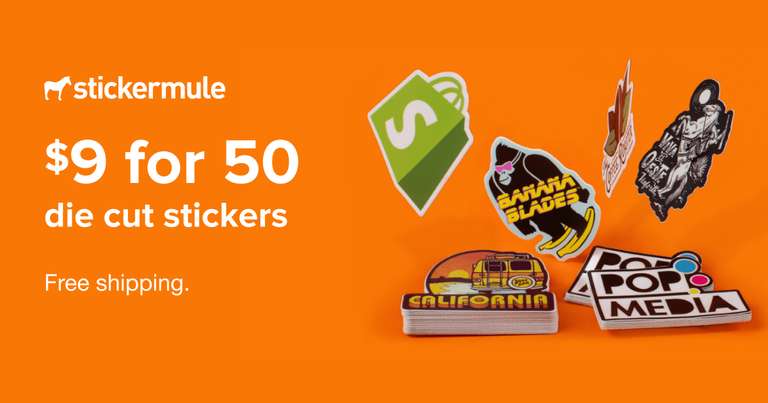 StickerMule - 50 naklejek 3”x3” za 9$