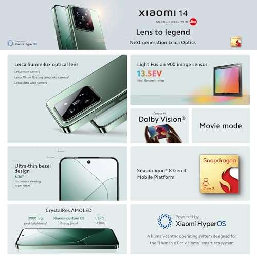 Smartfon Xiaomi 14, 12GB+512 GB Snapdragon 8 Gen 3, AMOLED 6,36'' 120 Hz, HyperCharge 90W, zielony
