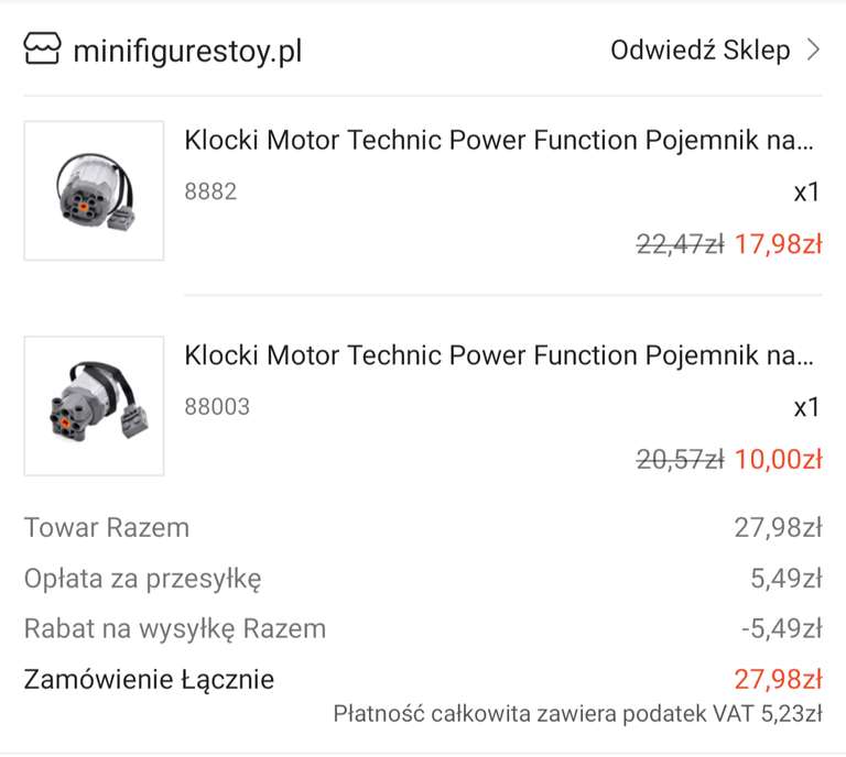 Klocki Motor Technic Power Function Silnik L lub pojemnik na baterie 6x AA