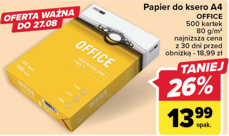 Papier ksero A4 Office 500 szt. 80g @ Carrefour (stacjonarnie i online)