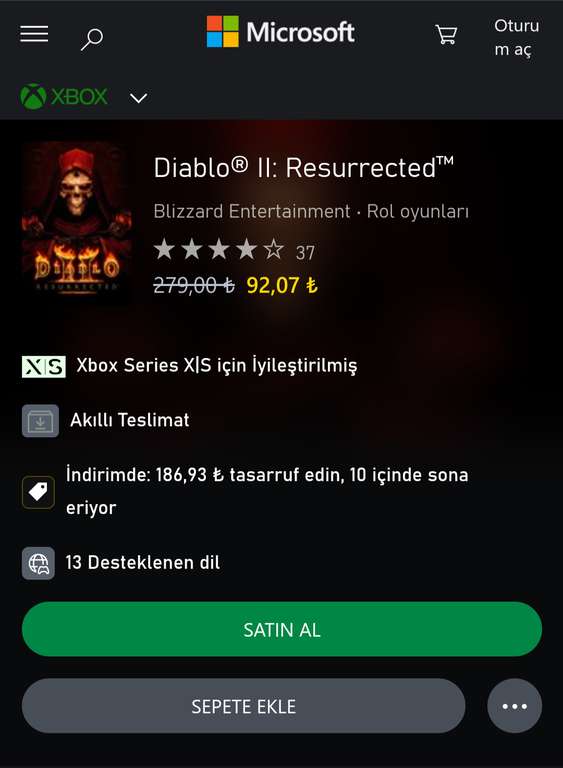 Diablo II: Resurrected Xbox One/Series [Microsoft store Turcja]