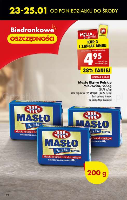 Masło Polskie Mlekovita 200g 82% tł. przy zakupie 3 sztuk z kartą MB @Biedronka