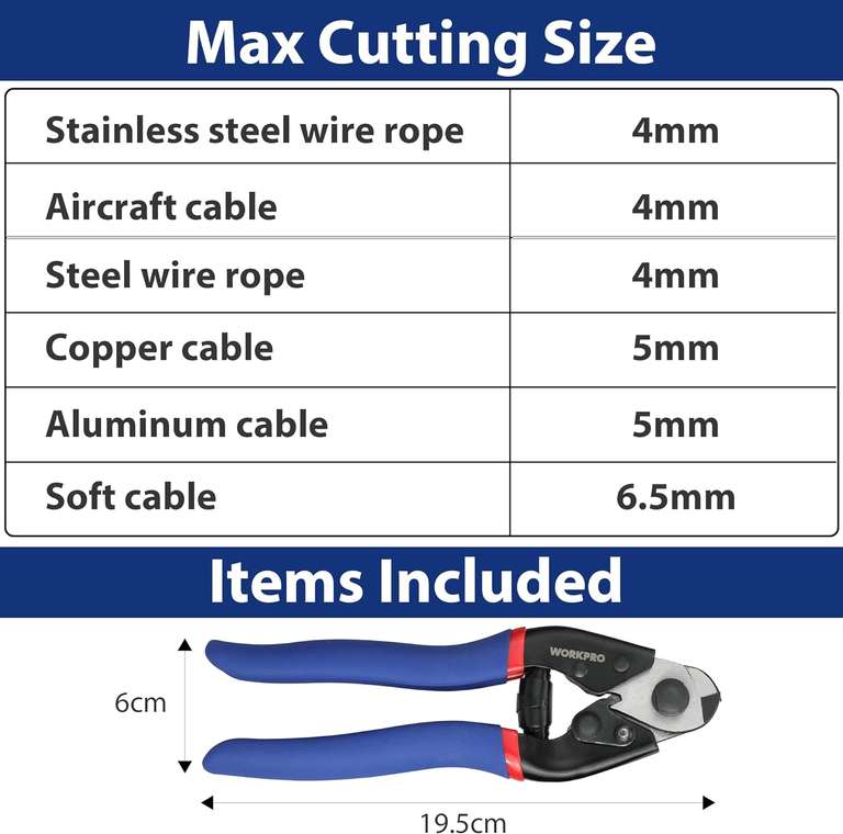 WORKPRO Przecinak do linek stalowych i drutu 190 mm | Inne narzędzia WORKPRO -20% w opisie
