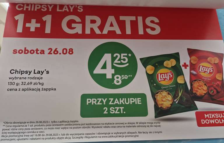 Chipsy Lays 130g 1+1 gratis z aplikacją - Żabka