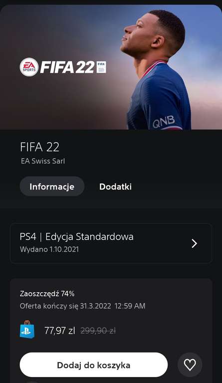 FIFA 22 PS4 77,97zł