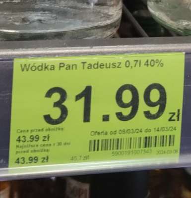 Wódka Pan Tadeusz 0,7l 40% /29 zł przy zakupie 11/ @Dino