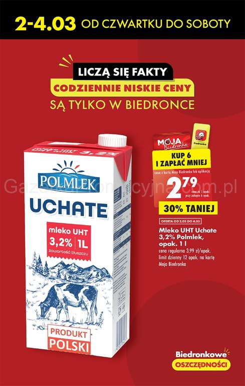 Mleko UHT Uchate 3,2% @Biedronka