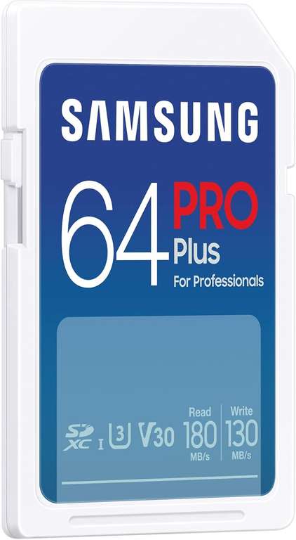 Samsung PRO Plus karta pamięci SD (MB-SD64S/EU), 64 GB, UHS-I U3, Full HD i 4K UHD, odczyt 180 MB/s, zapis 130 MB/s