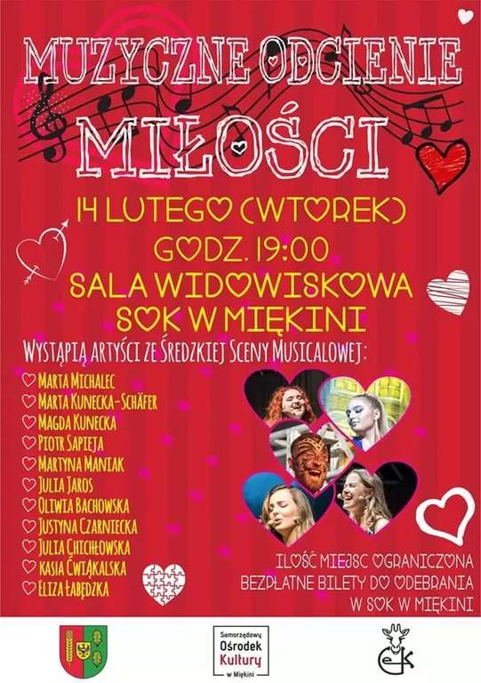 Bezpłatny koncert "Muzyczne odcienie miłości" dla zakochanych >>> SOK w Miękini