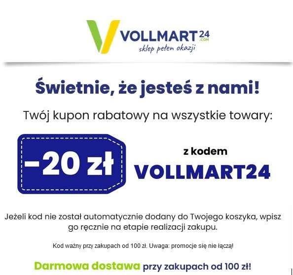 Kupon rabatowy 20 zł na zakupy MWZ 100zł w Vollmart24.com