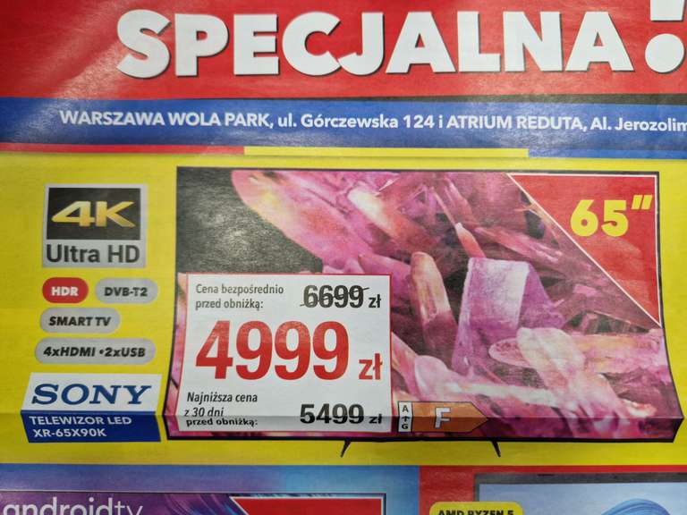 Telewizor Sony XR-65X90K Wola Park Warszawa. Tylko stacjonarnie.