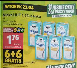 Mleko UHT Kanka 1,5% 1L 6+6 gratis @Delikatesy Centrum