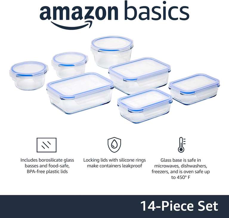 7 szklanych pojemników Amazon Basics, w opisie zestaw 10 szt.