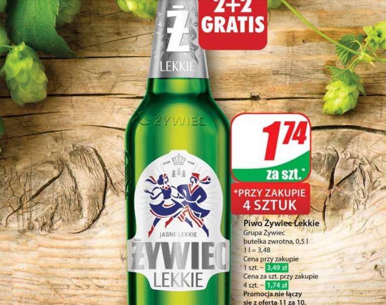 Piwo Żywiec lekkie, butelka zw 0,5 l, 2 + 2 gratis w Dino