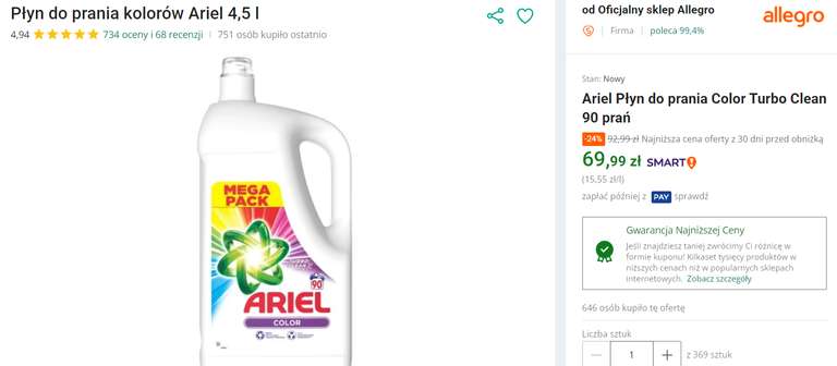 Płyn do prania kolorów Ariel 4,5 l (0,77groszy jedno pranie)