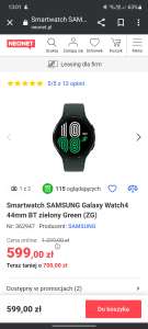Smartwatch Samsung Watch 4 44mm BT w dobrej cenie.