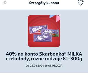 Auchan - czekolady Milka. Kawy Lavazza. Zwrot 40% na konto Skarbonka. Kupon apka Auchan.