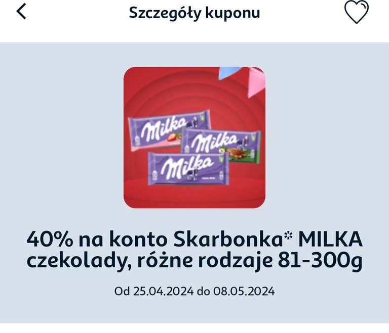 Auchan - czekolady Milka. Kawy Lavazza. Zwrot 40% na konto Skarbonka. Kupon apka Auchan.