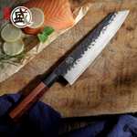 MITSUMOTO SAKARI 23cm Japoński Nóż Kuchenny, Kiritsuke, wysokowęglanowa stal nierdzewna, ręcznie kuty, do mięsa, uchwyt z drewna różanego