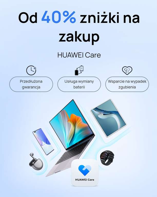 Promocja na przedłużenie gwarancji Huawei Care rabat od 40%