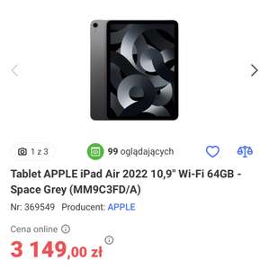 Tablet APPLE iPad Air 2022 10,9" Wi-Fi 64GB - Space Grey (MM9C3FD/A)
