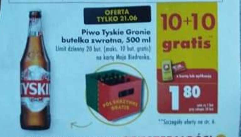 Piwo Tyskie Gronie but. Zwrotna 0,5L 10+10 gratis @Biedronka