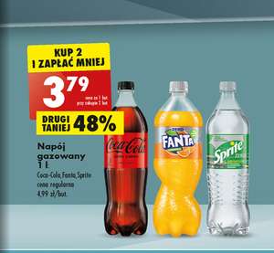 Napoje gazowane ZERO cukru: Coca-Cola, Sprite i Fanta, butelka 1 l przy zakupie 2 sztuk