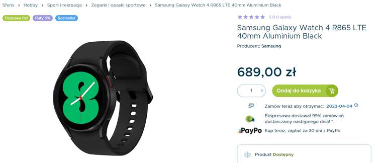 Smartwatch Samsung Galaxy Watch 4 R865 LTE 40mm Aluminium Black Możliwe 679zł