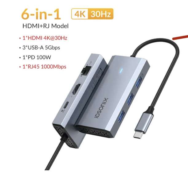 IDsonix USB 3.0 HUB typu C stacja dokująca 6 w 1 19,76$