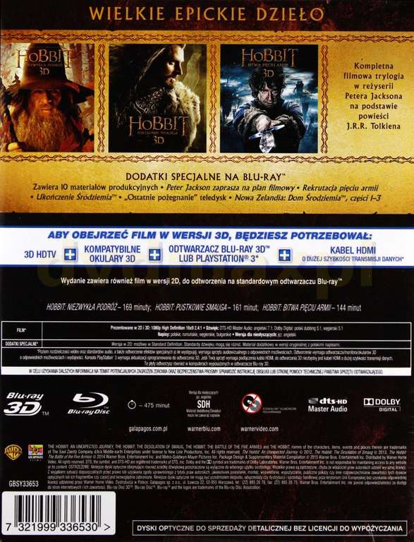 Hobbit Trylogia Blu-Ray 3D+2D PL