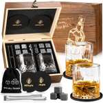Zestaw prezentowy - 2 szklanki do whisky o pojemności 250ml, 8 kamieni, szczypce, 2 podstawki, woreczek i drewniane pudełko