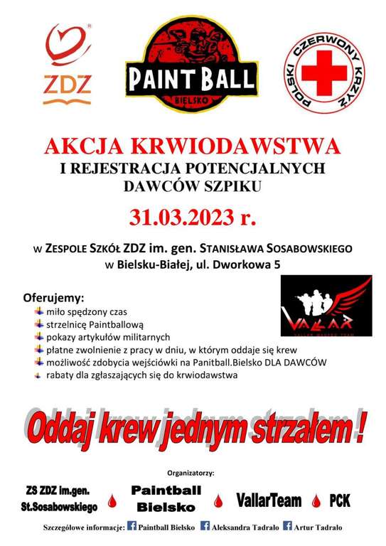 Oddaj krew jednym strzałem! Odbierz darmową wejściówkę (Pakiet startowy) na Nasz poligon leśny Paint-balla!! w RCiCK Bielsko-Biała