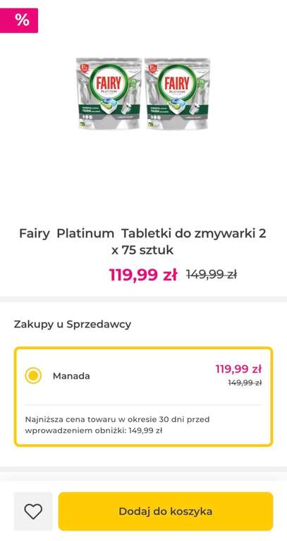 Tabletki do zmywarki Fairy Platinum 0,67gr za tabletkę @InPost Fresh