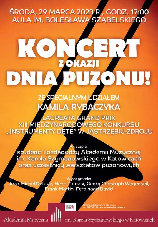 Bezpłatny koncert Kamila Rybaczyka z okazji dnia puzonu w Auli im. Bolesława Szabelskiego w Katowicach