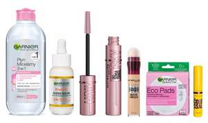 Zestaw kosmetyków do pielęgnacji i makijażu (np. płyn micelarny 400ml Garnier, korektor Maybelline New York i inne) @Allegro