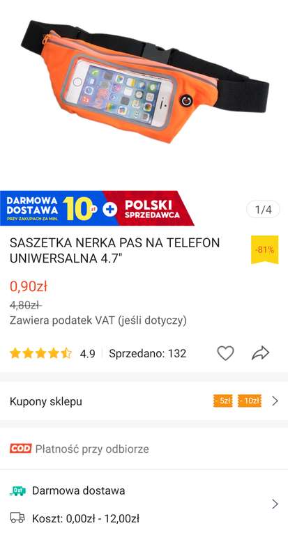SASZETKA - NERKA SPORTOWA NA TELEFON UNIWERSALNE ETUI 4.7"