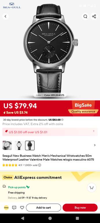 Zegarek automatyczny Sea-gull z sekundą na osobnej tarczy - $61,46