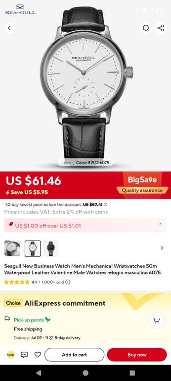 Zegarek automatyczny Sea-gull z sekundą na osobnej tarczy - $61,46