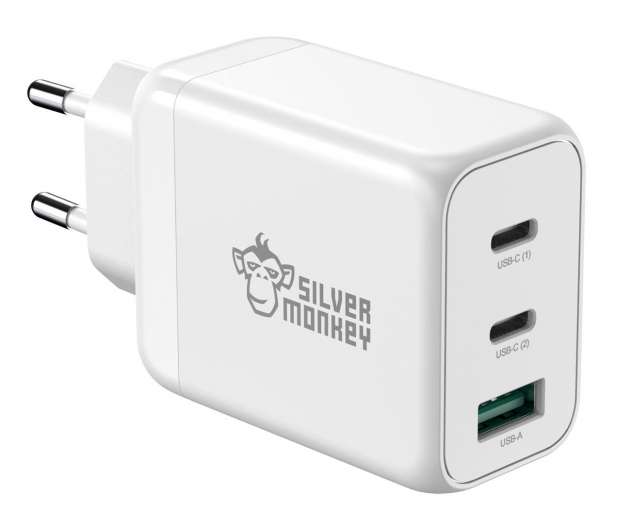 Silver Monkey Ładowarka sieciowa GAN 65W USB-C PD USB A QC 3.0