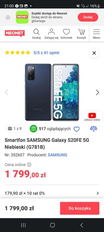 Smartfon SAMSUNG Galaxy S20FE 5G Niebieski (G781B)