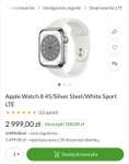 Smartwatch Apple Watch 8 45/Silver Steel/White Sport LTE