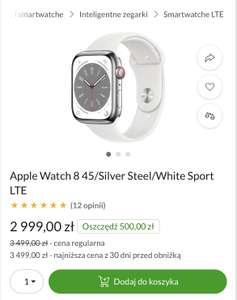 Smartwatch Apple Watch 8 45/Silver Steel/White Sport LTE