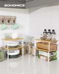 SONGMICS Organizer kuchenny, 4 półki kuchenne, przechowywanie w szafkach, z możliwością układania w stosy, metal i bambus, biały-naturalny