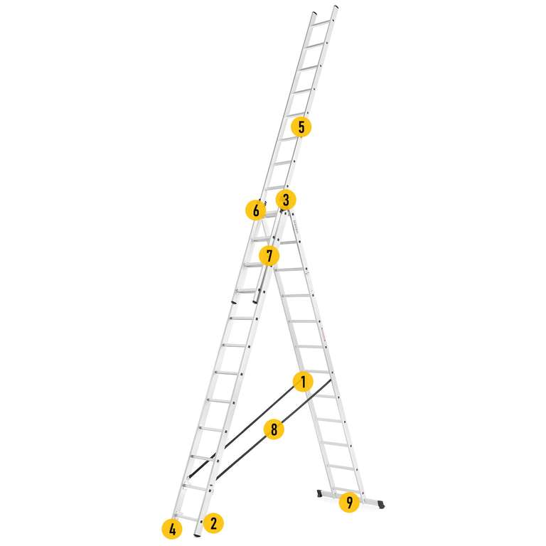 Aluminiowa drabina Higher 3x11 z opcją na schody ( zasięg 8,45m, 150 kg, hak i torba) @ Higher